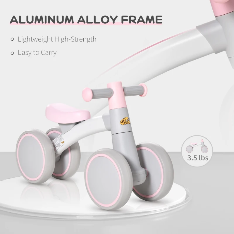 Qaba Baby Balance Bike for Toddlers 1-3 with Lightweight Design, No Pedal Bicycle Training Toy Little Kids Bike with Non-Slip Handlebars, Pink