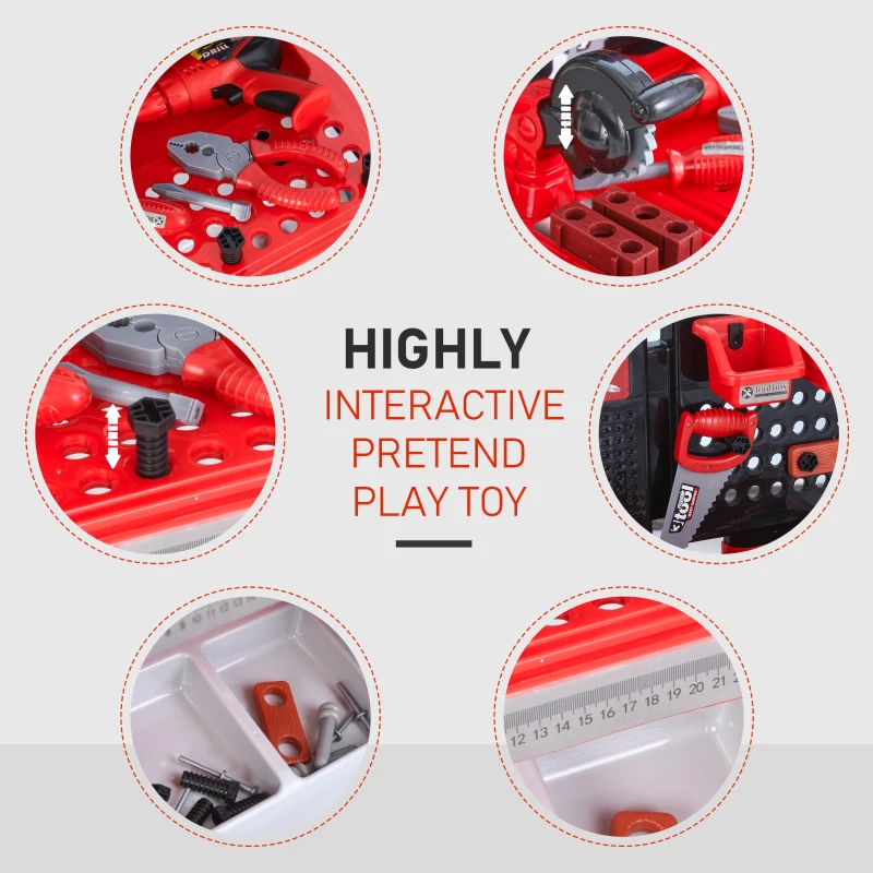 Qaba Kids Tool Workbench, Pretend Play Construction Workshop with 46 Realistic Toy Tools for Kids Ages 3 years