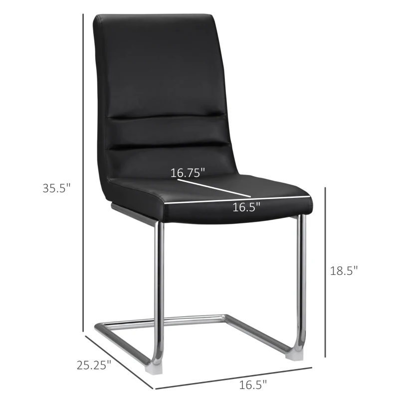 HOMCOM High-Back Dining Chairs Set of 2, PU Leather Accent Kitchen Chairs for Dining Room, Living Room with Bent Steel Base, Black