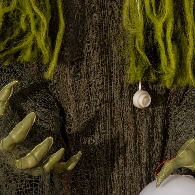 Outsunny 74" Life Size Outdoor Halloween Decorations Talking Zombie Witch, Animated Prop with Sound and Motion Activated Light Up Eyes and Multicolored Crystal Ball, Green