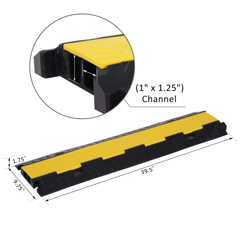 HOMCOM Durable Cable Protective Ramp Cover Rubber Floor Cord Protector Dual Channel with Flip-open Top Heavy Duty for Outdoor & Indoor Use Supports 44000lbs 3.3ft