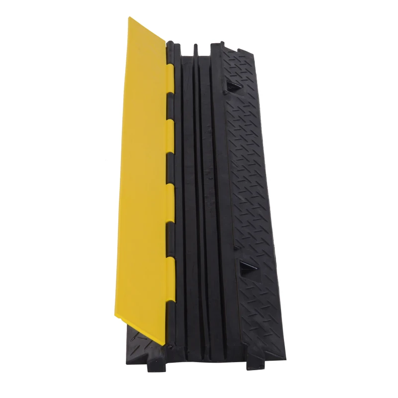 HOMCOM Durable Cable Protective Ramp Cover Rubber Floor Cord Protector Dual Channel with Flip-open Top Heavy Duty for Outdoor & Indoor Use Supports 44000lbs 3.3ft