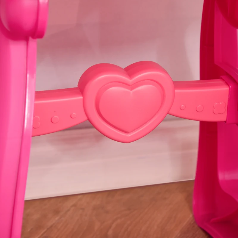 Qaba Pink Kids Vanity Makeup Table Set with Chair, 36-Piece Set Princess Vanity Table and Comfortable Safe Stool, Imaginative Toy, with Mirror Lights, Music, Bright Red, Pink