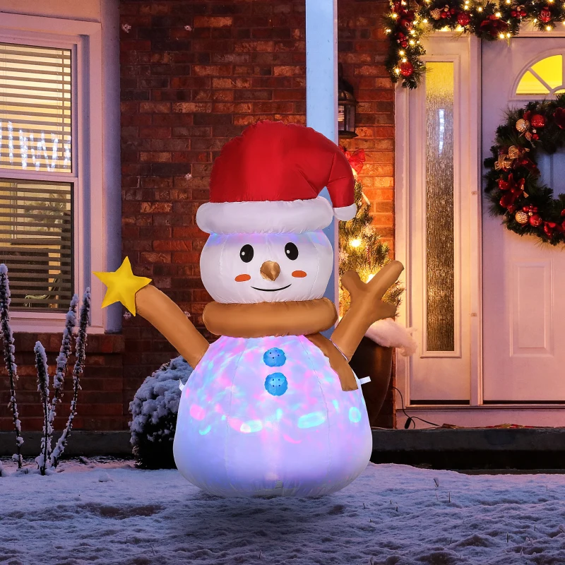 Outsunny 4ft Inflatable Christmas Snowman with Santa's Hat and Star, Blow-Up Outdoor LED Yard Display for Lawn Garden Party