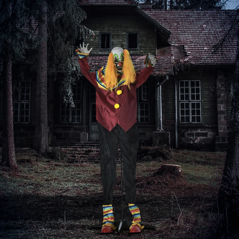 Outsunny 71" Life Size Outdoor Halloween Decorations Circus Clown, Animated Prop Animatronic Decor with Sound and Motion Activated, Light Up Eyes, Howling Sound, Multi-Colored