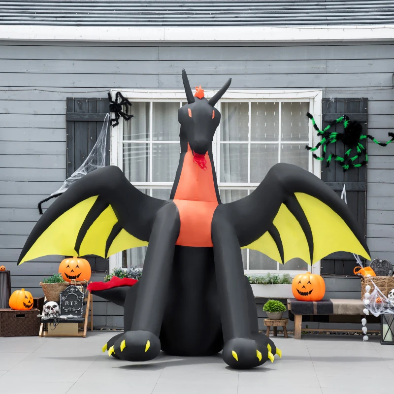 Outsunny 6ft Inflatable Halloween Giant Animated Fire & Ice Dragon with Wings, Blow Up LED Yard Display Indoor Outdoor for Garden, Lawn, Party, Holiday