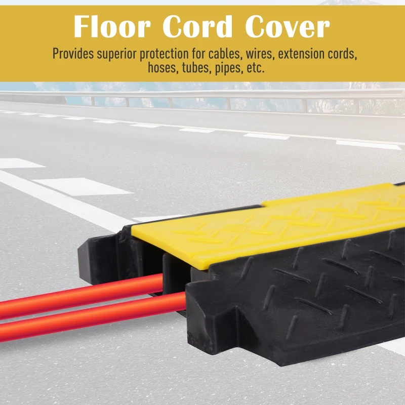 HOMCOM Durable Cable Protective Ramp Cover Rubber Floor Cord Protector Dual Channel with Flip-open Top Heavy Duty for Outdoor & Indoor Use Supports 44000lbs 3.3ft
