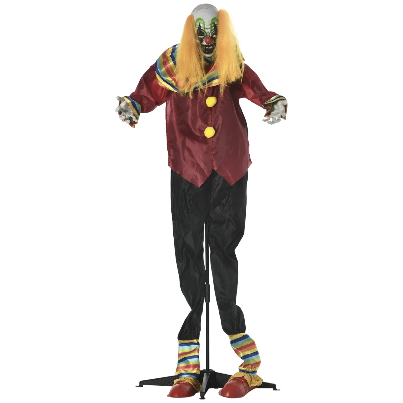 Outsunny 71" Life Size Outdoor Halloween Decorations Circus Clown, Animated Prop Animatronic Decor with Sound and Motion Activated, Light Up Eyes, Howling Sound, Multi-Colored