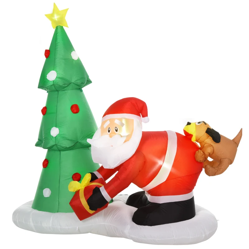 HOMCOM 7' Inflatable Santa Claus Puppy Christmas Tree LED Lights Decoration