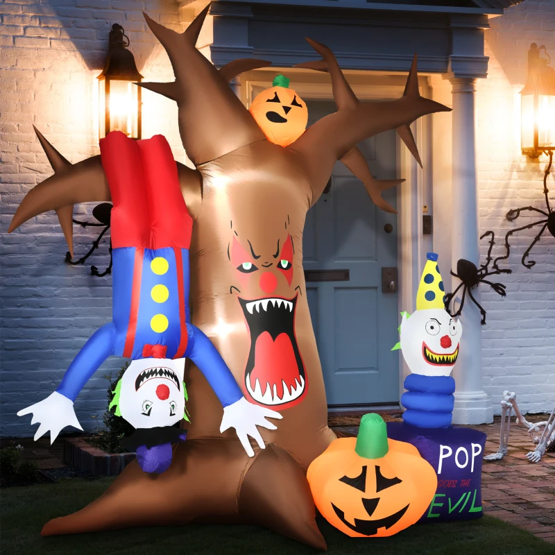 Outsunny 7' Inflatable Halloween Ghost Tree with Upside-down Clown Pumpkins, Blow-Up LED Display Indoor Outdoor for Garden, Lawn, Party, Holiday