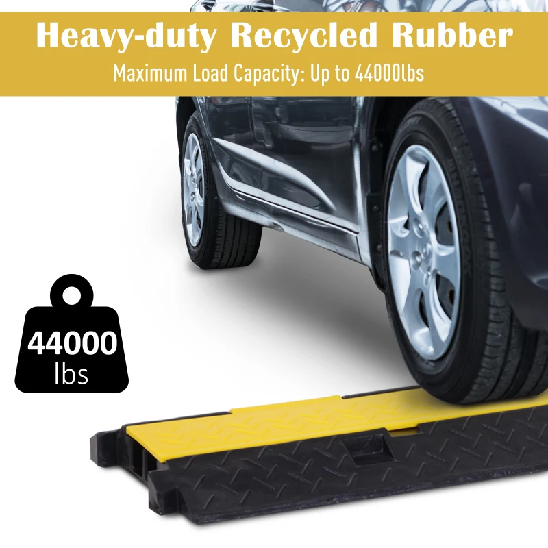HOMCOM Durable Cable Protective Ramp Cover Rubber Floor Cord Protector Dual Channel with Flip-open Top Heavy Duty for Outdoor & Indoor Use Supports 44000lbs 3.3ft