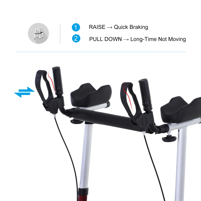 HOMCOM Folding Upright Rollator Walker Lightweight, Height Adjustment with Armrest, 1 Hand Folding Design with Removable Storage Bag, Crutch Holder Stand Up Walking Aid
