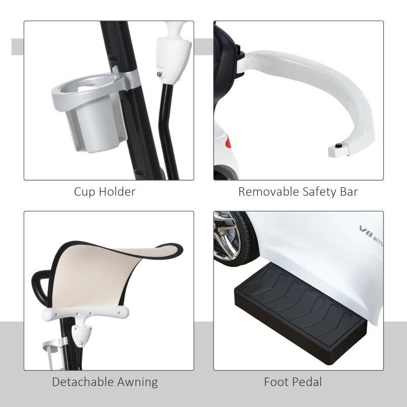 Aosom 3 in 1 Ride on Push Car Sliding Walking Car for Toddlers Kids with Sun Canopy, Horn Sound, Safety Bar, Cup Holder for 12-36 Months Boys Grils, White