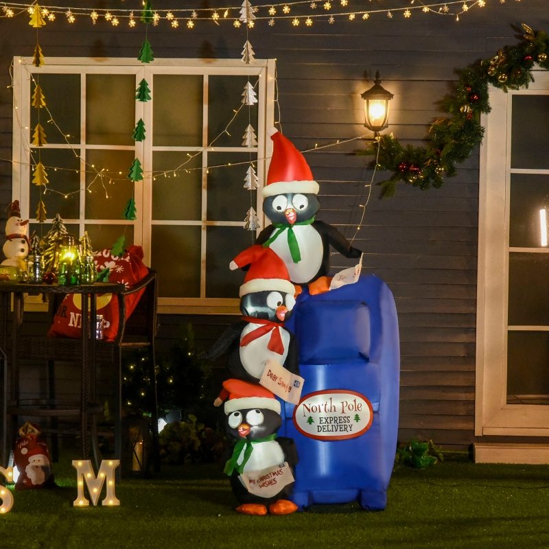 HOMCOM 6' Christmas Inflatable Penguins Mailbox Scene with LED Lights Outdoor