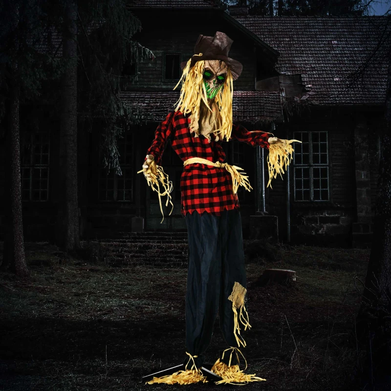Outsunny 71" Life Size Halloween Skeleton Scarecrow, Animated Prop with Sound and Motion Activated, Light Up Eyes, Howling and Chain Sound