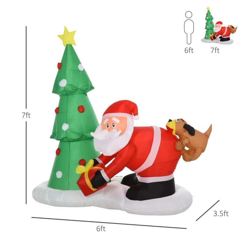 HOMCOM 7' Inflatable Santa Claus Puppy Christmas Tree LED Lights Decoration