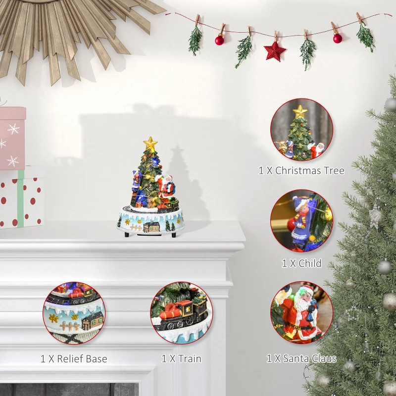 HOMCOM Animated Christmas Village with Relief Base Pre-lit Musical Collectable Decor with Moving Train Winter Wonderland Set for Indoor Holiday Displays