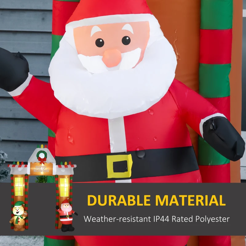 HOMCOM 9' Christmas Inflatables Outdoor Decorations Gingerbread House Archway, "Happy Holidays", Santa & Gingerbread Man, Blow-Up Yard Christmas Decor LED Light Display