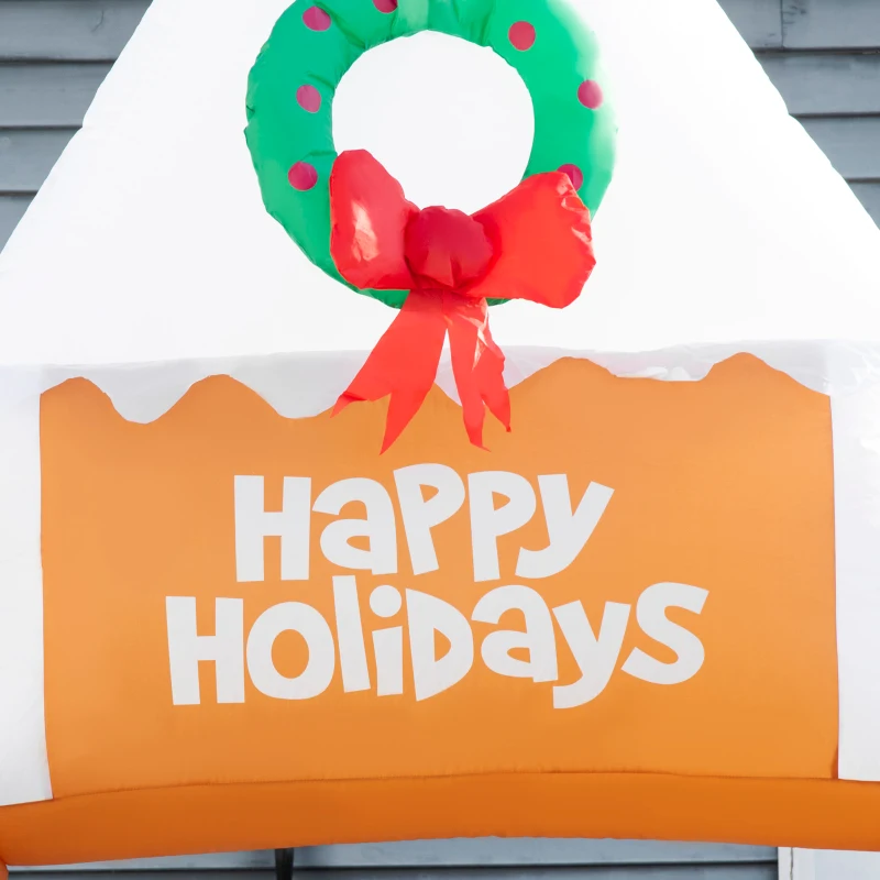 HOMCOM 9' Christmas Inflatables Outdoor Decorations Gingerbread House Archway, "Happy Holidays", Santa & Gingerbread Man, Blow-Up Yard Christmas Decor LED Light Display