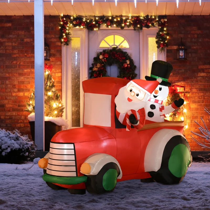 Outsunny 5ft Christmas Inflatables Outdoor Decorations Santa Claus Driving a Car with Snowman, Blow-Up LED Yard Christmas Decor for Party, Garden, Lawn, Holiday