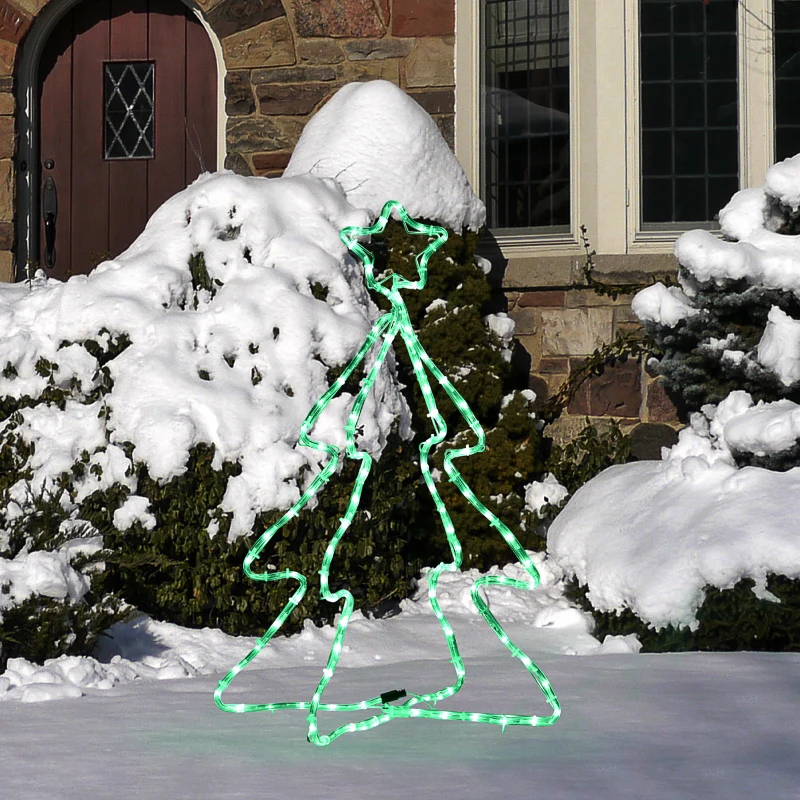 Outsunny 30" Outdoor LED Christmas Tree Rope Lights, LED Outdoor Christmas Decoration with Ground Stakes, Green