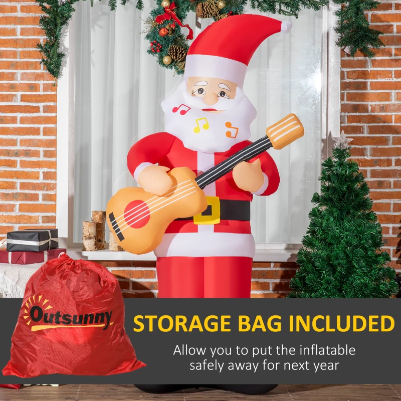 Outsunny 6ft Christmas Inflatables Outdoor Decorations Guitar-playing Santa Claus with Musical Notes Beard, Blow-Up LED Yard Christmas Decor for Lawn Garden Party