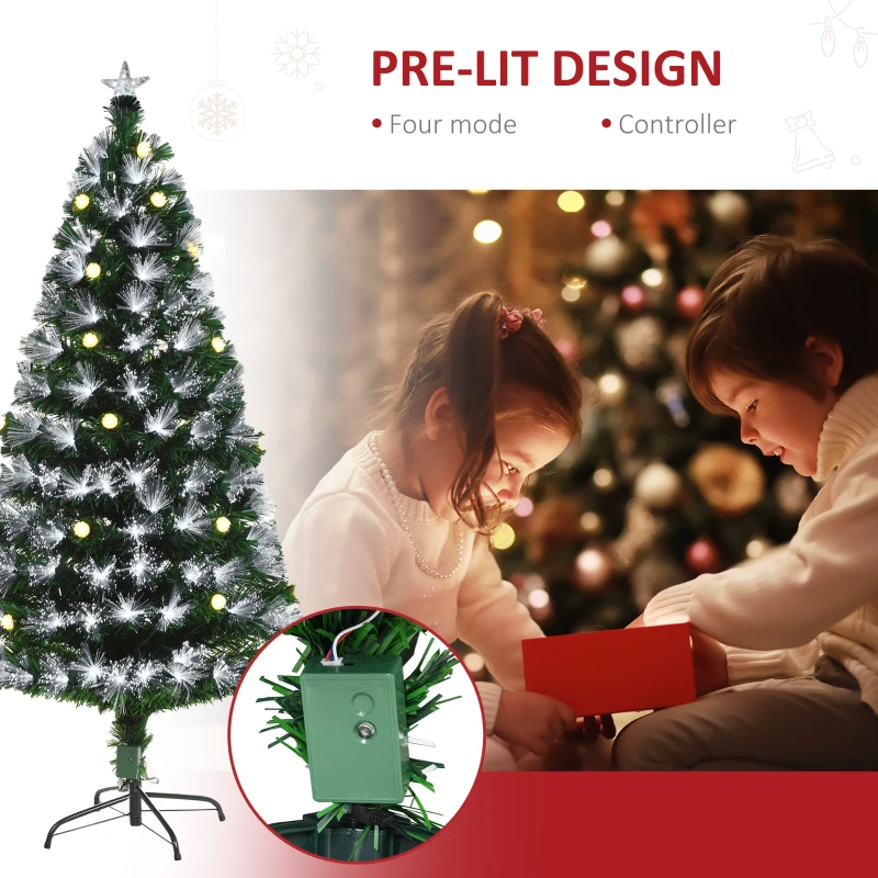 HOMCOM 4ft Tall Artificial Tree White Fiber LED Pre-Lit Christmas Decoration  Green