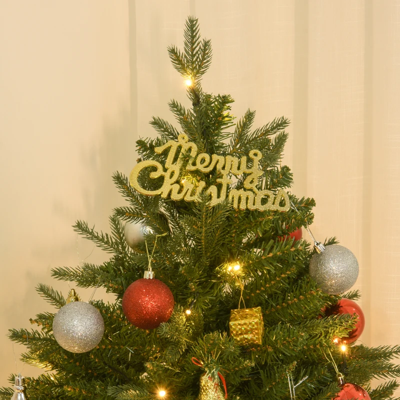 HOMCOM 4FT Artificial Tree Pre-Lit Holiday Home Christmas Decoration with Vase Base