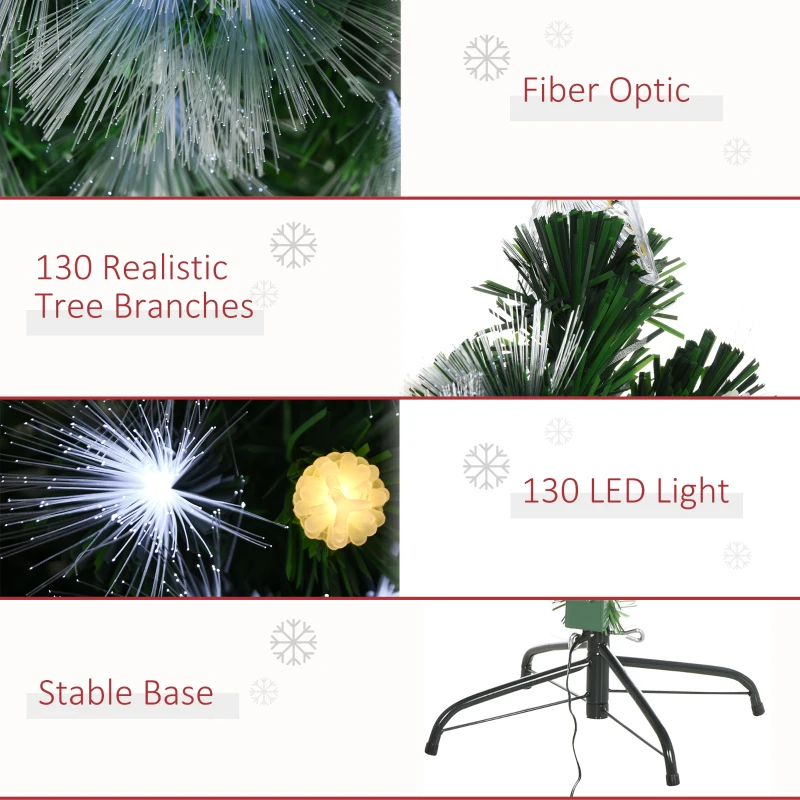 HOMCOM 4ft Tall Artificial Tree White Fiber LED Pre-Lit Christmas Decoration  Green