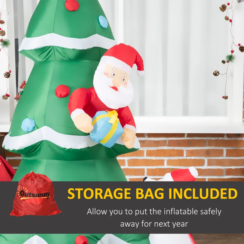 Outsunny 6ft Inflatable Christmas Tree Decorations with Santa Claus and A White Dog, Blow-Up Outdoor LED Yard Christmas Decor for Lawn Garden Party