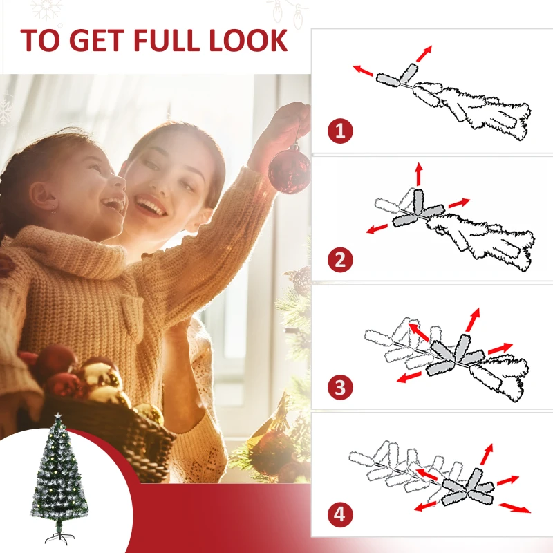 HOMCOM 4ft Tall Artificial Tree White Fiber LED Pre-Lit Christmas Decoration  Green