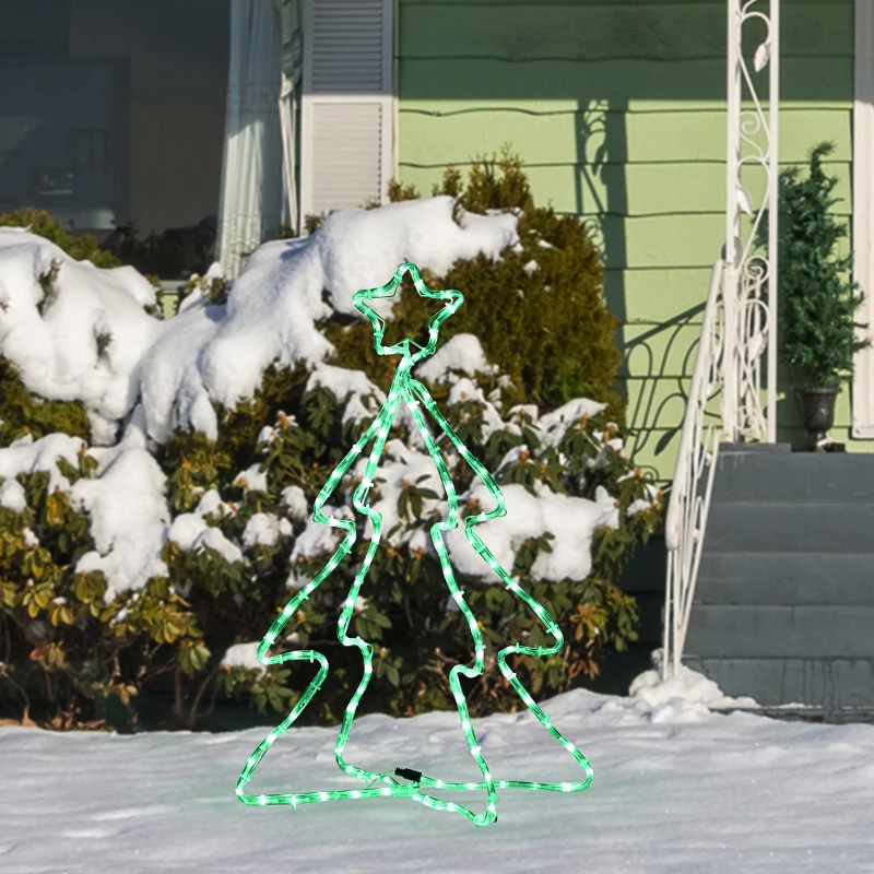Outsunny 30" Outdoor LED Christmas Tree Rope Lights, LED Outdoor Christmas Decoration with Ground Stakes, Green