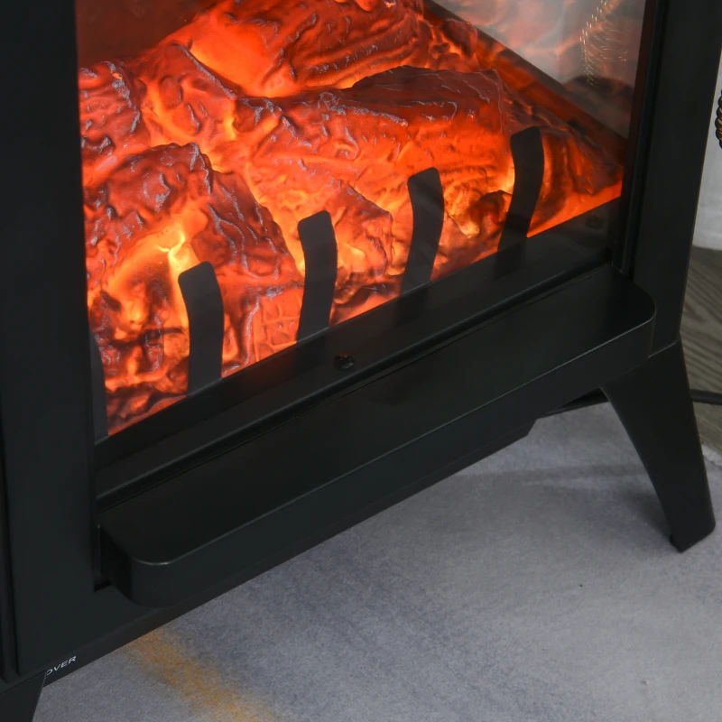 HOMCOM 23" Electric Fireplace Heater, Fire Place Stove with Realistic LED Flames and Logs and Overheating Protection, 750W/1500W, Black