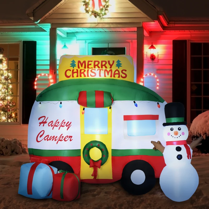 Outsunny 6.5ft Christmas Inflatable Gift Car with Snowman and Gift Boxes, Blow-Up Outdoor LED Yard Display for Lawn Garden Party