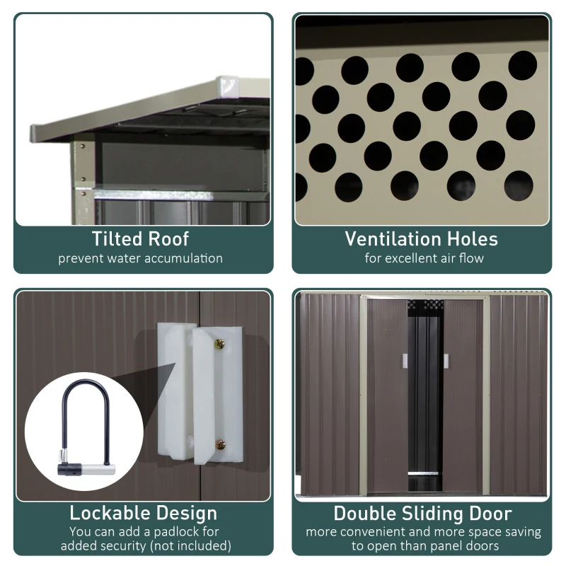 Outsunny 8.4ft x 4.7ft Steel Backyard Garden Utility Storage Tool Shed Kit Double Sliding Door Pent Roof, Grey