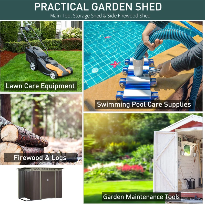 Outsunny 8.4ft x 4.7ft Steel Backyard Garden Utility Storage Tool Shed Kit Double Sliding Door Pent Roof, Grey