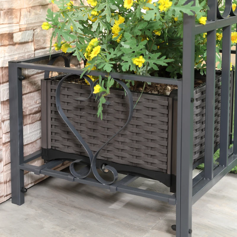 Outsunny 6.8ft Decorative Metal Garden Arch with 2 Planter Boxes Outdoor Walkway Arbor for Climbing Vine Plants Patio Backyard Lawn Party Ceremony