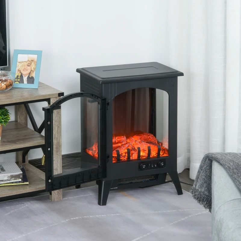 HOMCOM 23" Electric Fireplace Heater, Fire Place Stove with Realistic LED Flames and Logs and Overheating Protection, 750W/1500W, Black