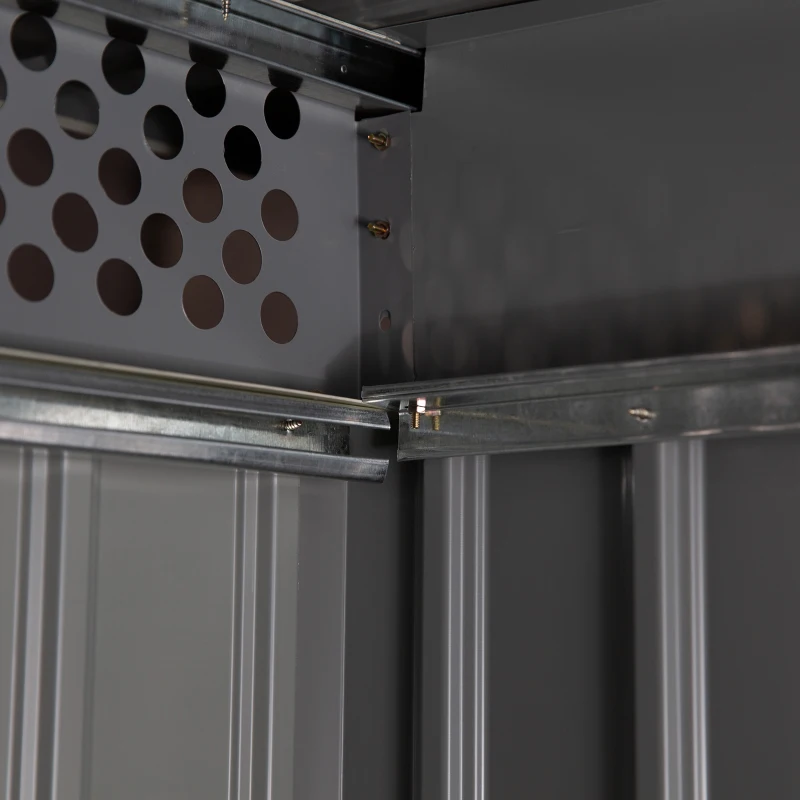 Outsunny 8.4ft x 4.7ft Steel Backyard Garden Utility Storage Tool Shed Kit Double Sliding Door Pent Roof, Grey