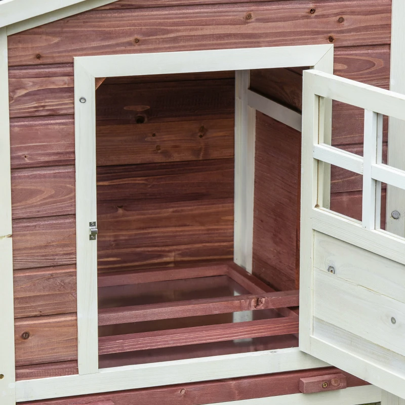 PawHut 79'' Chicken Coop Wooden Hen House Rabbit Hutch Poultry Cage Pen Outdoor Backyard with Nesting and Running Box, Ladder, Removable Tray, Multiple Doors (Red & White)