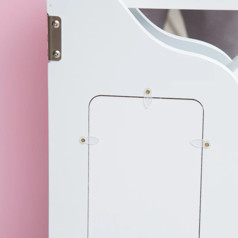 Qaba Kids Vanity Table & Chair Set, Wooden Princess Makeup Dressing Table, Pretend Play Vanity Set for Little Girls with Tri-folding Mirrors, Drawer, White