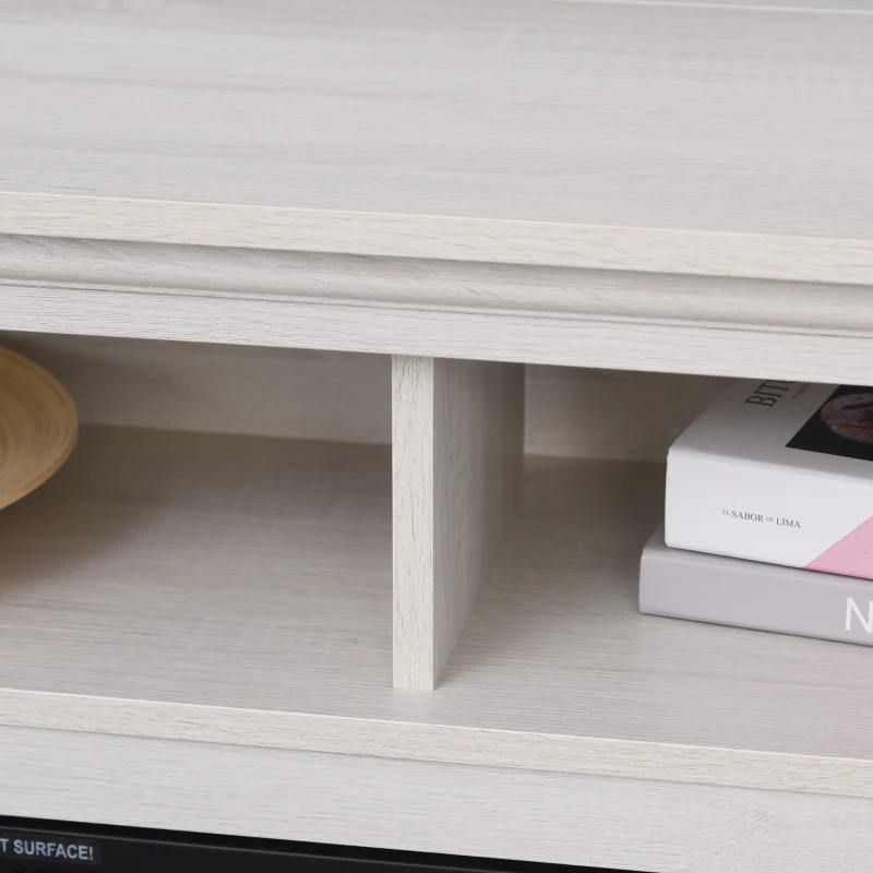 HOMCOM Electric Fireplace TV Stand for 50", Media Console Center Cabinet with 2 Shelves and 2 Cabinets with Adjustable Shelves for Corner, Distressed White