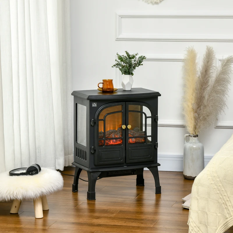 HOMCOM 26" Electric Fireplace Heater, Freestanding Fireplace Stove with Realistic LED Flames, Overheating Protection, 750W/1500W, Black