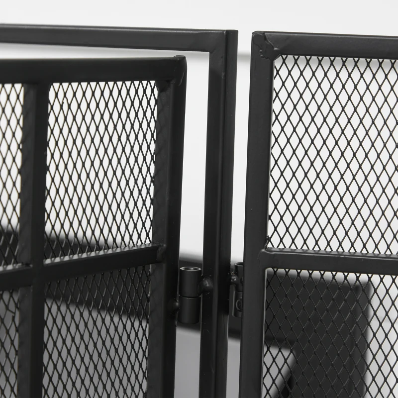 HOMCOM 3-Panel 49.25" W x 31.5" H Metal Mesh Screen Fireplace with Foldable Steel Spark Guard and Magnetic Doors, Black