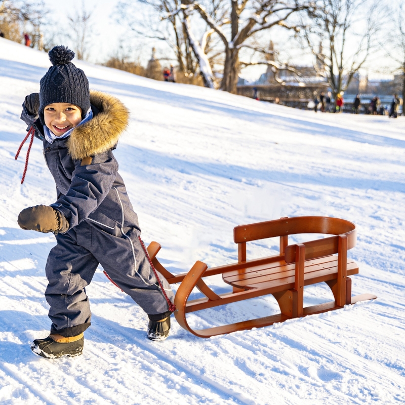 Soozier Baby Snowmobile Sleigh Children Snow Sled Wooden Sledge Ski Sliding