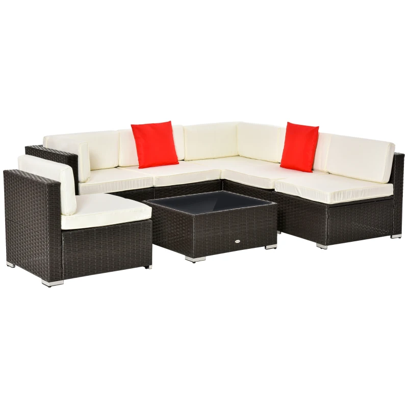 Outsunny 7-Piece Outdoor PE Wicker Patio Sofa Sets, Modern Rattan Conversation Furniture Set with Cushions & Table, Cream