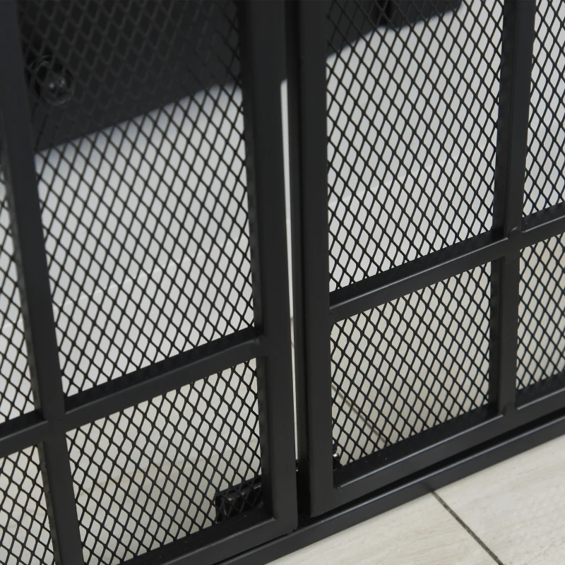 HOMCOM 3-Panel 49.25" W x 31.5" H Metal Mesh Screen Fireplace with Foldable Steel Spark Guard and Magnetic Doors, Black