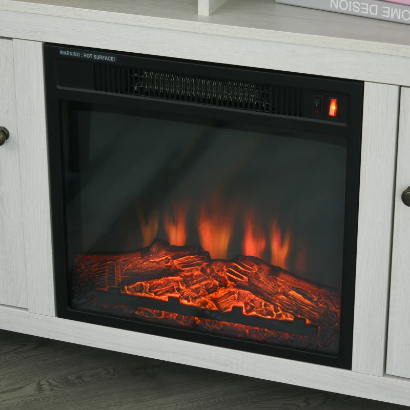 HOMCOM Electric Fireplace TV Stand for 50", Media Console Center Cabinet with 2 Shelves and 2 Cabinets with Adjustable Shelves for Corner, Distressed White