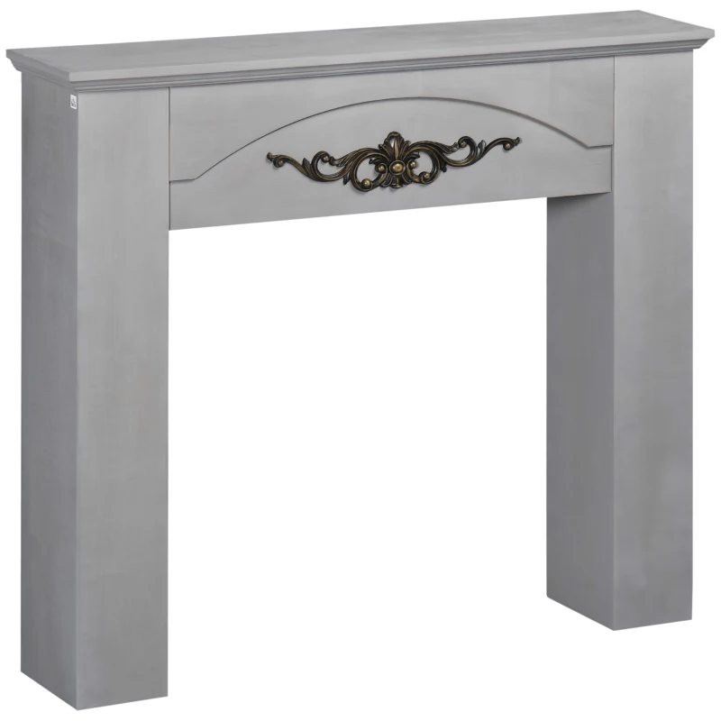 HOMCOM Vintage Fireplace Mantel Surround, Wood Mantels for Fireplace with Decorative Pattern, Interior Width 31", Grey