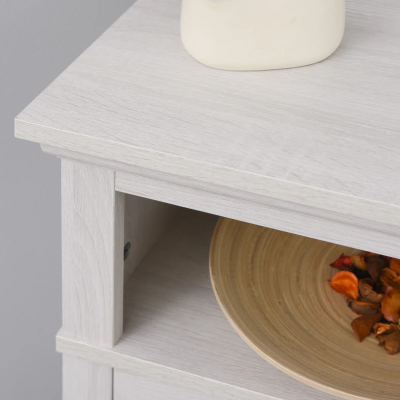 HOMCOM Electric Fireplace TV Stand for 50", Media Console Center Cabinet with 2 Shelves and 2 Cabinets with Adjustable Shelves for Corner, Distressed White